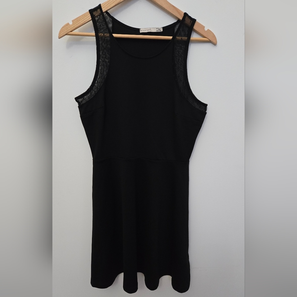 🥊NEW Black Tape Mini Dress With Lace Arm Accent
